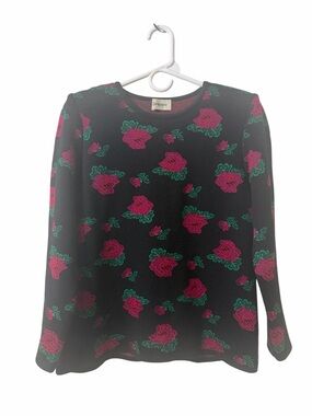 Yves Saint LaurentCrew Neck Flower Print Vintage Knit Pull over Sweater(Size Med